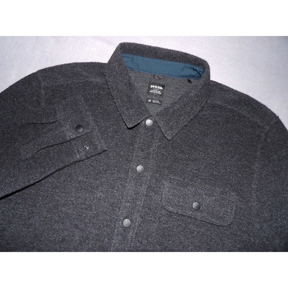 PRANA Long Sleeved Dark Gray Snap Wool Blend Tweed Outdoor Shirt Men's XL